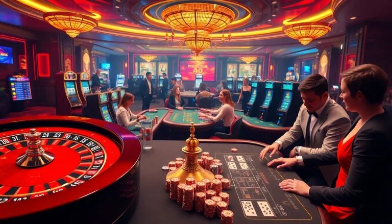 Engaging gambling scene at 777G with roulette wheels and players focused on strategies.