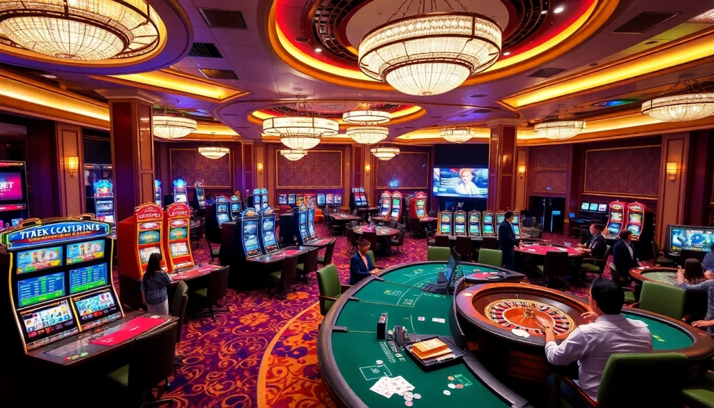 Engage with THABET's thrilling gaming atmosphere showcasing casino excitement.
