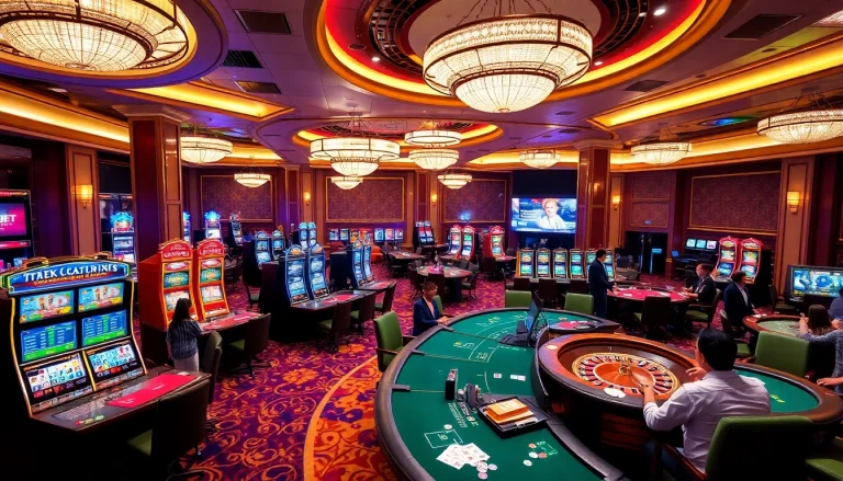 Engage with THABET's thrilling gaming atmosphere showcasing casino excitement.