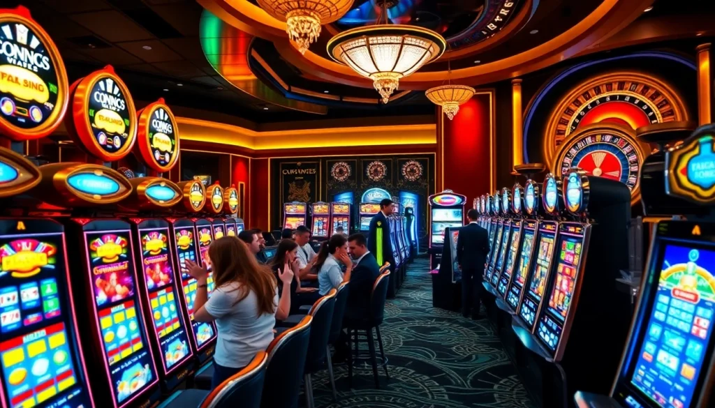 Players enjoying high-stakes slots at OK789 casino, showcasing excitement and luxury.