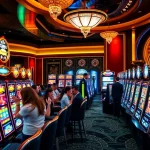 Players enjoying high-stakes slots at OK789 casino, showcasing excitement and luxury.