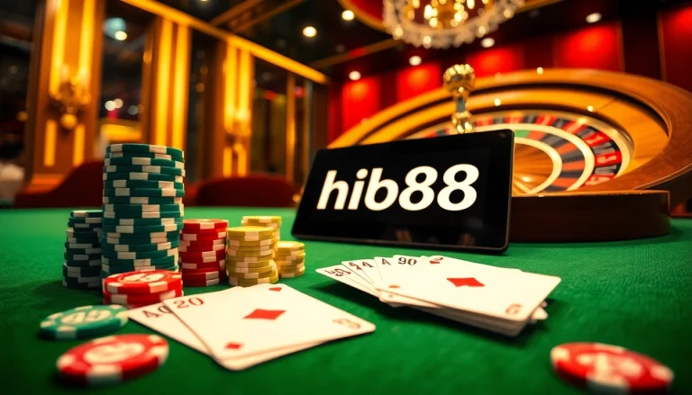 Engage in high-stakes action with a luxurious hi88 soccer-themed casino scene showcasing poker chips and cards.
