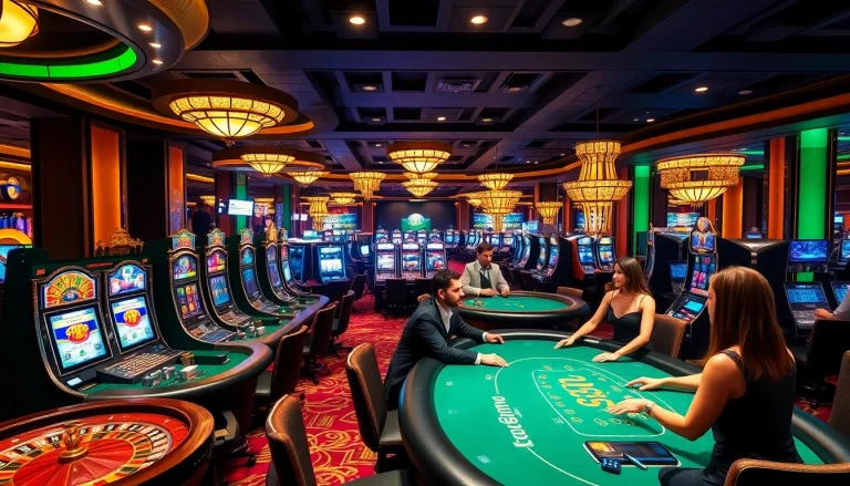 Experience the thrill of casino gaming with ok365, showcasing vibrant slot machines and engaging poker action.