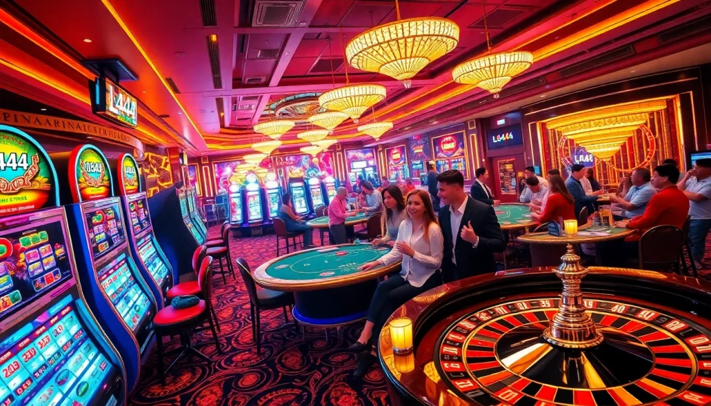 L444 gaming scene showcasing vibrant slot machines and players enjoying casino games.