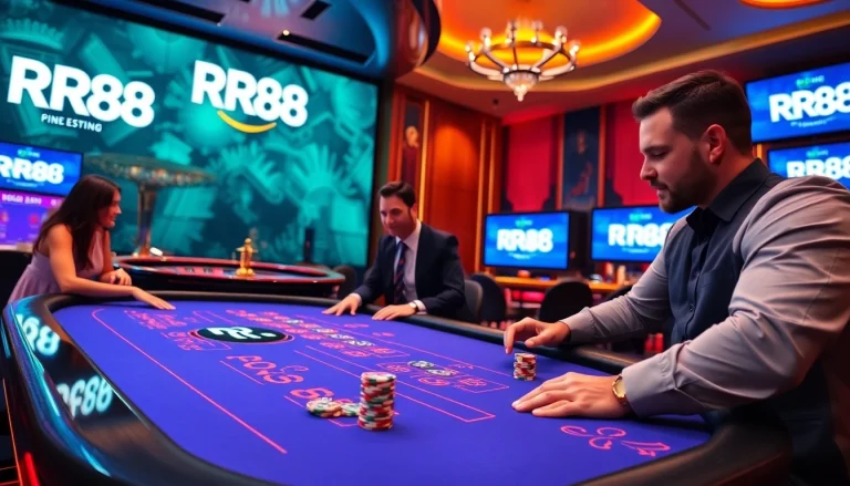 Experience the thrill of high-stakes gambling at the RR88 casino with vibrant gaming tables.