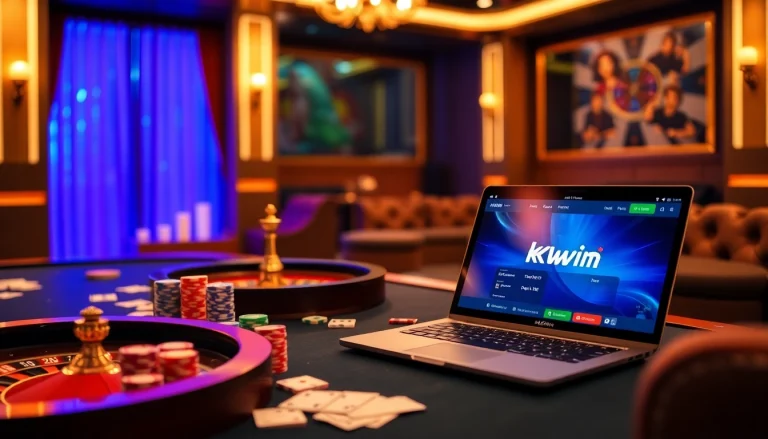 Nạp Tiền kkwin process on an inviting casino interface with poker chips and roulette wheel.