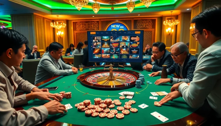 Experience the thrill of new 88 with a vibrant casino scene of roulette and excited players.