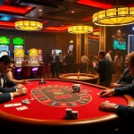 Engage in thrilling high-stakes gameplay at Plus777 casino with poker tables and slot machines.