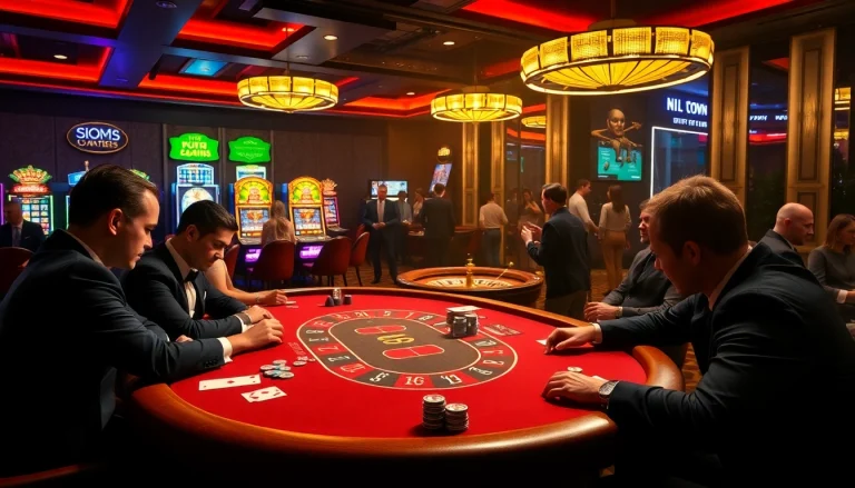 Engage in thrilling high-stakes gameplay at Plus777 casino with poker tables and slot machines.