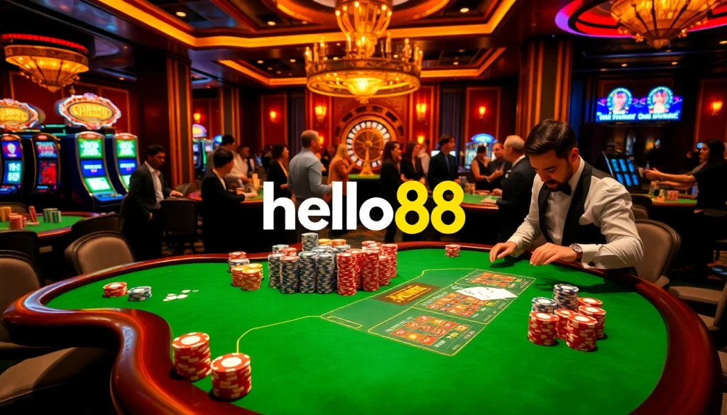 Experience the excitement of gambling with Hello88 at a luxurious casino table.