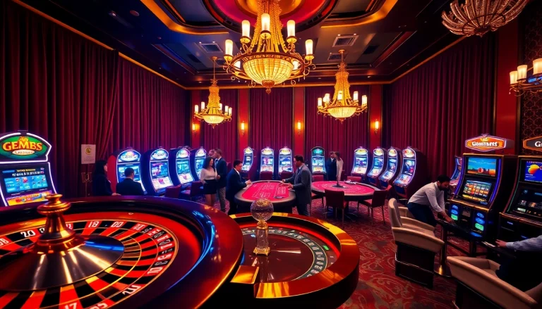 Experience thrilling gaming at Gem88 with vibrant casino tables and excited players.
