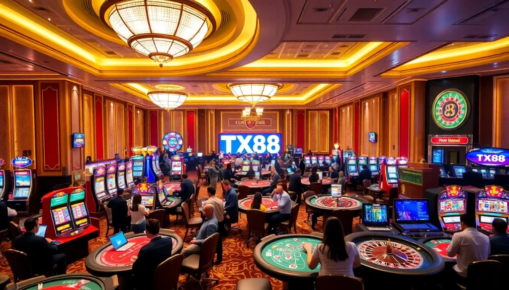 Experience the excitement of TX88 at a luxurious casino with vibrant games and energetic players.