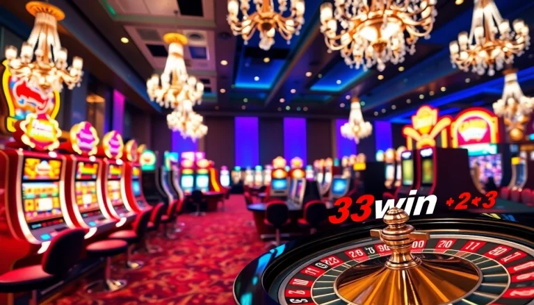 Experience high-stakes excitement at 33win's luxurious casino scene filled with vibrant games.