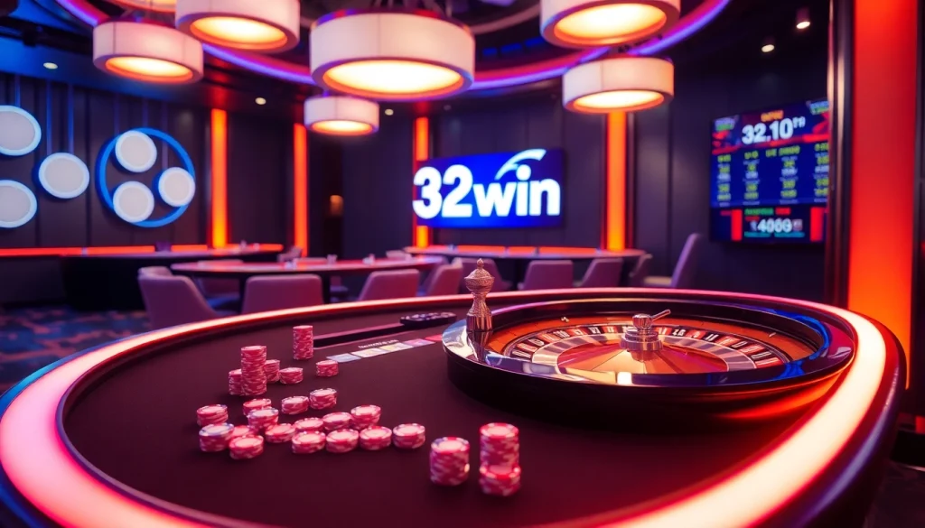Players enjoying table games and betting options at 32win casino, capturing excitement and professional ambiance.