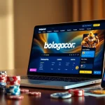 Vibrant bolagacor online gambling interface with poker chips and smartphone offers.