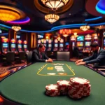 Join the action at 789win with an exciting game at a luxurious poker table in a vibrant casino.