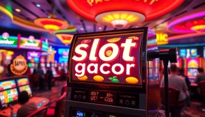 Permainan slot gacor yang menyenangkan dengan suasana kasino yang cerah dan ramai.