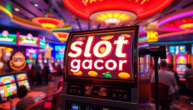 Permainan slot gacor yang menyenangkan dengan suasana kasino yang cerah dan ramai.