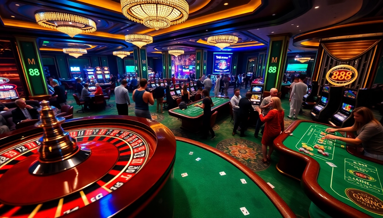 Players enjoying their game at MM 88 casino with vibrant tables and excitement.