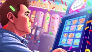 Menangkan jackpot slot maxwin dengan mesin slot berwarna cerah dan pemain antusias.