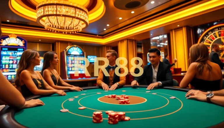 Experience an exciting game at RR88 casino with vibrant poker chips and immersive gaming.