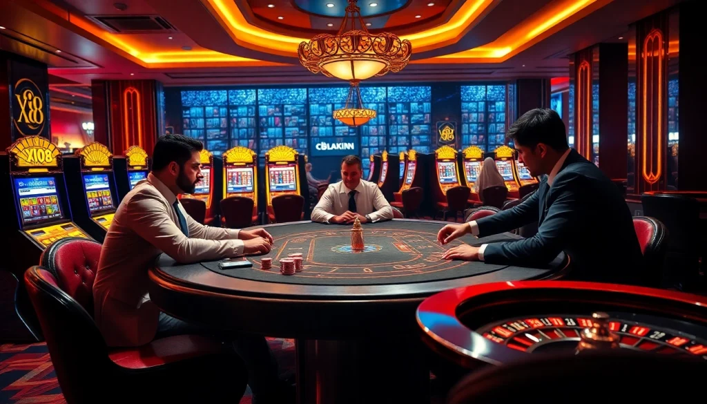 Players strategize at a poker table, experiencing the excitement of gambling at XX88.