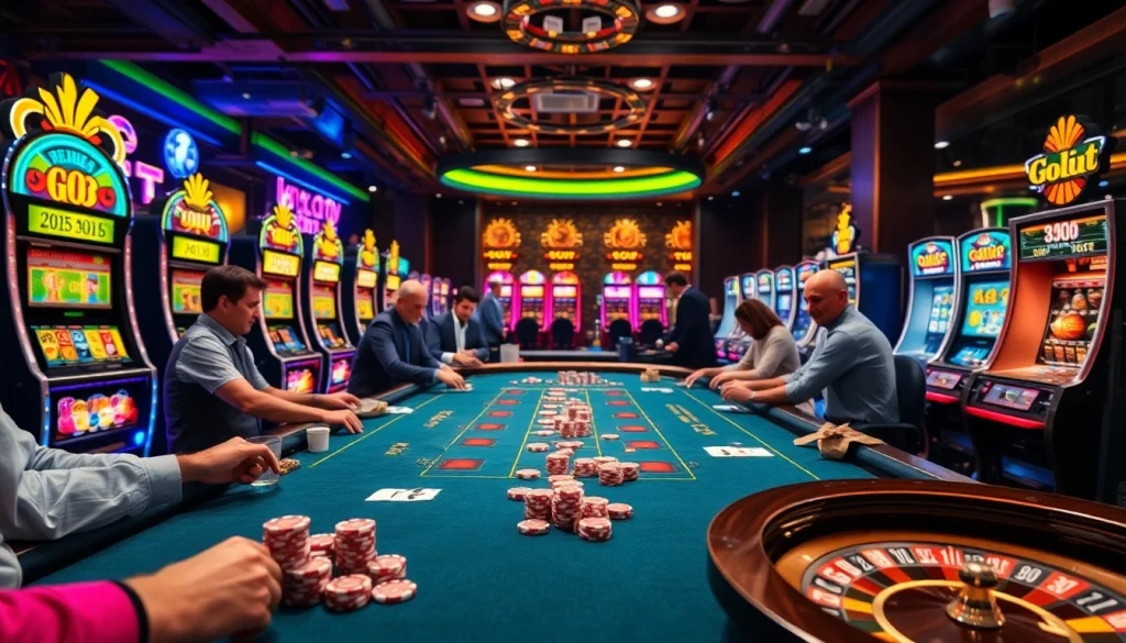 Experience the excitement of the go8 game at an elite casino table surrounded by vibrant gambling elements.