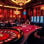 Players engaging with C168-themed games at an upscale casino, showcasing excitement and luxury.