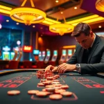 Experience exciting gaming action at lc88 casino with vibrant slot machines and a high-stakes poker table.