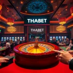 Engaging casino scene at THABET with excited players and vibrant roulette wheel.