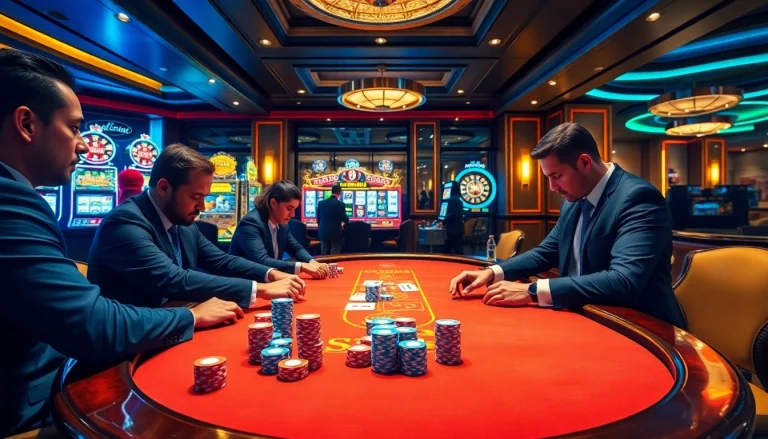 Engaging poker players enjoying a high-stakes game at https://gg88.bz/, showcasing exciting gambling action.