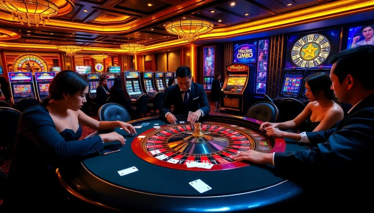 Experience the excitement of MM88 in a luxurious casino setting with vibrant poker and gaming elements.