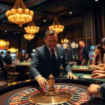 Players enjoying a thrilling game with AX88 poker chips and cards at an elegant casino table.
