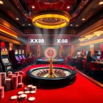 Players enjoying a dynamic casino experience at XX88 with poker chips and roulette wheel.