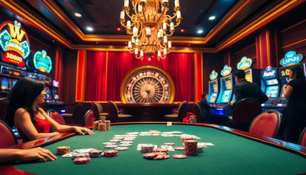 MM88 players enjoying high-stakes poker in a luxurious casino environment.
