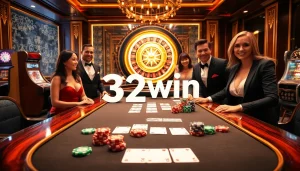 Experience high-stakes excitement at 32win's luxurious casino with poker, roulette, and betting.
