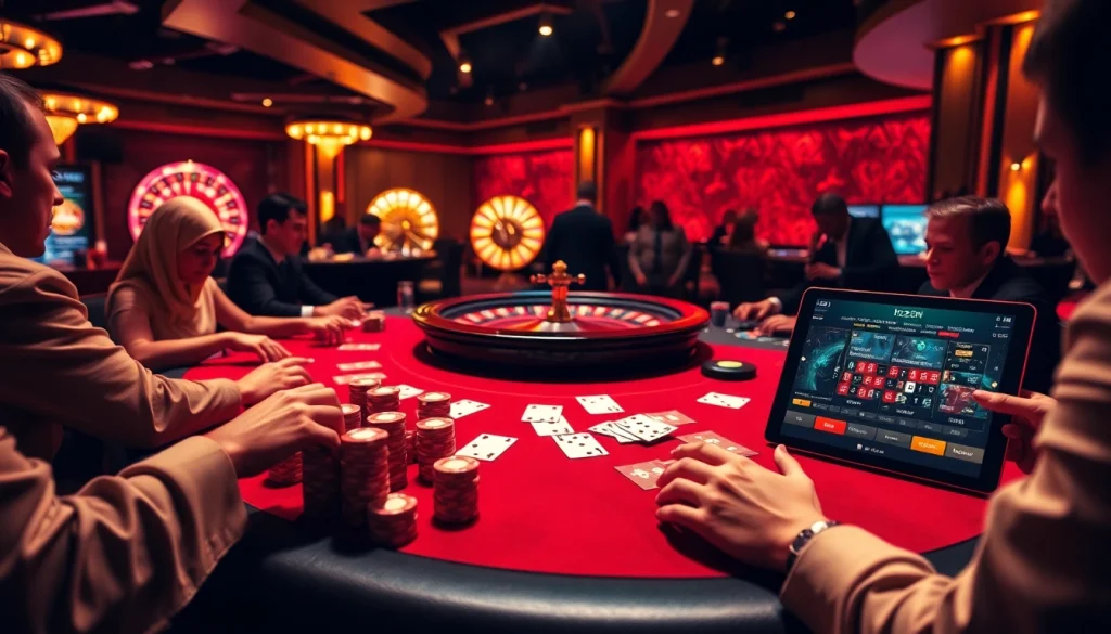 Experience the excitement of hz88 fun at a luxurious casino poker table filled with colorful chips and cards.