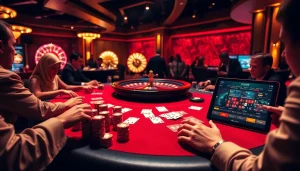 Experience the excitement of hz88 fun at a luxurious casino poker table filled with colorful chips and cards.