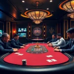 i9bet table games action with vibrant chips and cards in a luxurious casino setting.