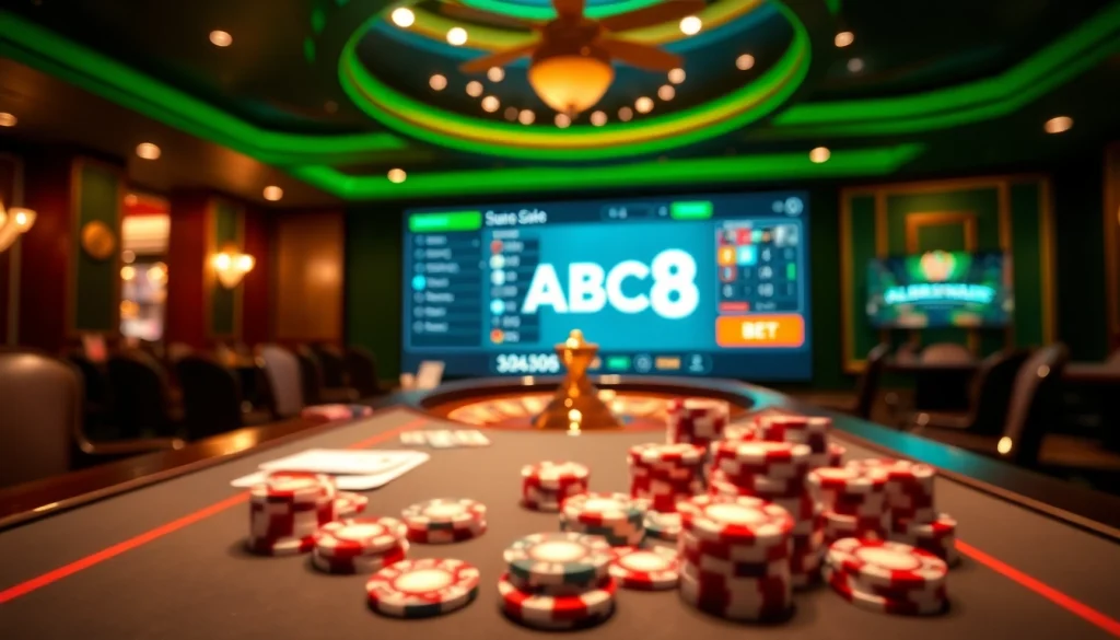 Engaging online betting scene at ABC8 with vibrant casino tables and betting elements.