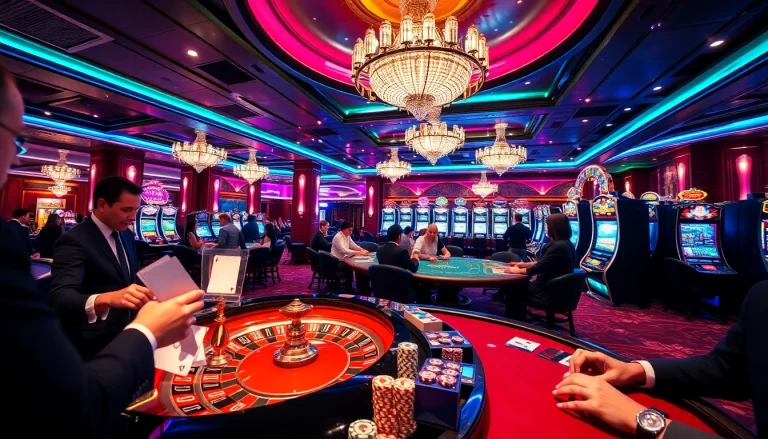 Players enjoying thrilling games at nohuvina.com casino, with cards and chips in action.