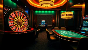 Experience the excitement of TOP CLUB at an upscale casino featuring vibrant tables and roulette.