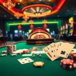 Exciting action at a casino table featuring cards, chips, and dice with https://23win8b.com/ games.