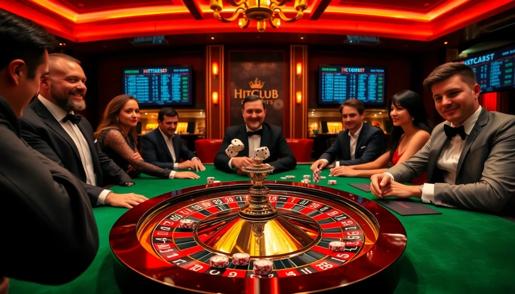 Hitclub casino players enjoying thrilling moments at a luxurious gambling table