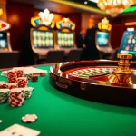 Experience the thrill at trang chá»§ zbet with vibrant casino visuals showcasing poker chips and roulette.