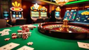 Experience the thrill at trang chủ zbet with vibrant casino visuals showcasing poker chips and roulette.