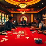 Engage in thrilling casino games at Bem88, featuring poker tables and vibrant slot machines.
