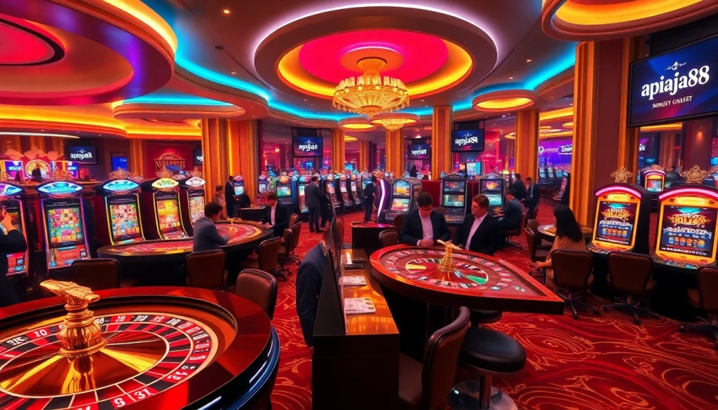 Experience thrilling gameplay at apiraja88 with vibrant slot machines and roulette wheels.