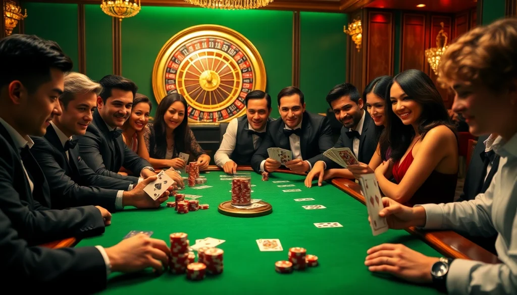 Compelling gambling scene featuring players at a casino table, showcasing 8kbet's luxury experience.