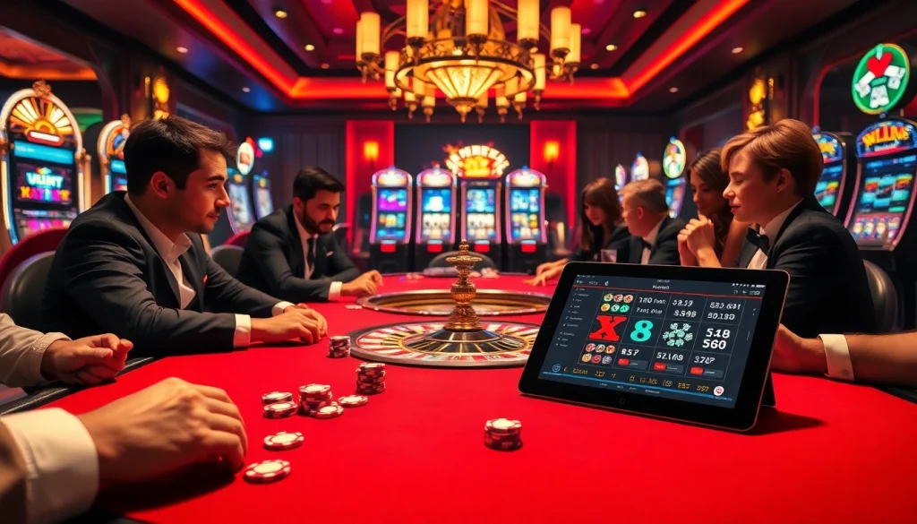 Engaging players at a vibrant poker table in a luxurious casino showcasing https://xx88.nl/ excitement.